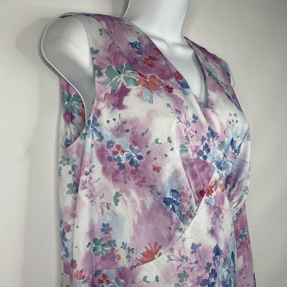 Vintage 70s White Pink Floral Polyester Sleeveless Maxi Hostess Dress Ha… - Picture 4 of 7